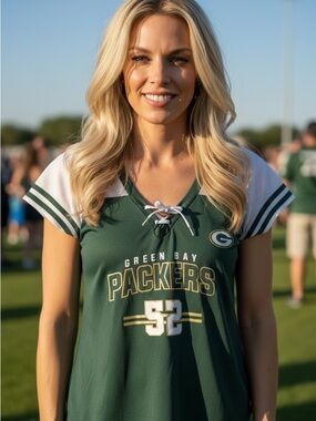 NFL Green Bay Packers Lace-Up Women's Jersey Top - Green/White 139